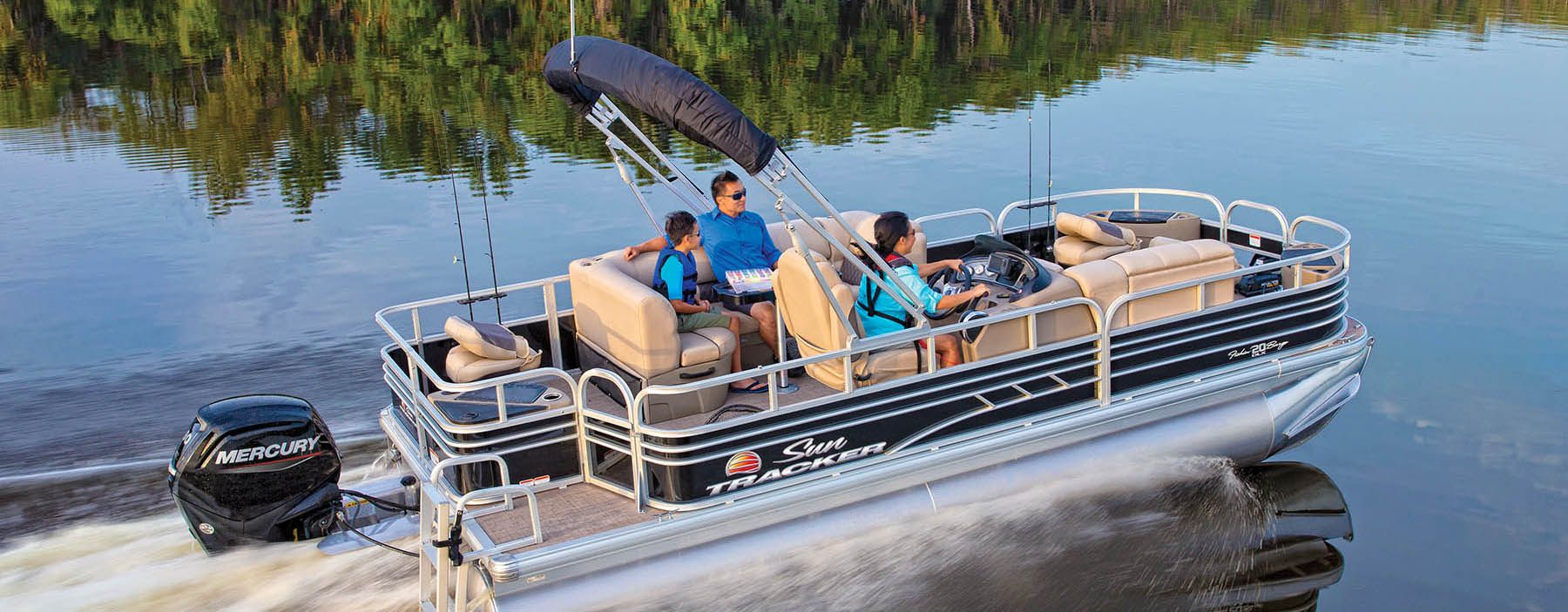 2022 SunTracker Fishin'Barge 20 Exclusive Auto Marine fishing pontoon outboard power boat